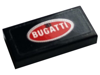 LEGO part Tile 1 x 2 with Red Logo Bugatti Pattern (Sticker) - Set 42083 (3069pb0913)
