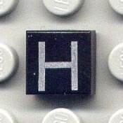 LEGO onderdeel Tile 1 x 1 with Silver Capital Letter H Pattern 3070pb016