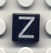 LEGO part Tile 1 x 1 with Silver Capital Letter Z Pattern 3070pb034