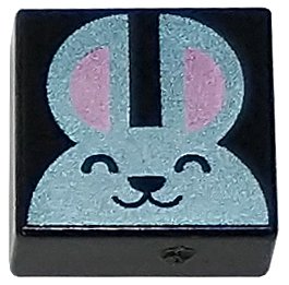 LEGO part Tile 1 x 1 with Metallic Light Blue Bunny Rabbit Head with Metallic Pink Ears Pattern (3070pb273)
