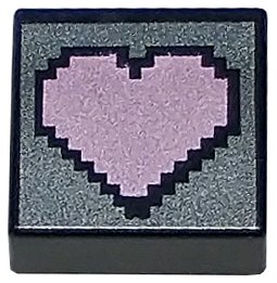 LEGO part Tile 1 x 1 with Pixelated Metallic Pink Heart on Dark Silver Background Pattern (3070pb277)