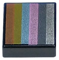 LEGO part Tile 1 x 1 with Copper, Gold, Metallic Light Blue, Metallic Pink, Dark Silver, and Silver Rainbow Stripes Pattern 3070pb278