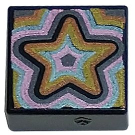 LEGO part Tile 1 x 1 with Copper, Gold, Metallic Light Blue, Metallic Pink, and Dark Silver Concentric Stars Pattern (3070pb279)