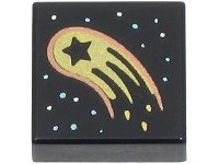 LEGO onderdeel Tile 1 x 1 with Gold and Copper Comet / Meteor with Star Cutout and Metallic Light Blue and Silver Stars Pattern 3070pb288