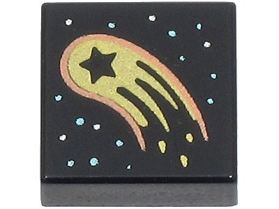 LEGO part Tile 1 x 1 with Gold and Copper Comet / Meteor with Star Cutout and Metallic Light Blue and Silver Stars Pattern (3070pb288)