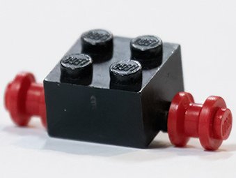 LEGO part Stein, Modifié 2 x 2 avec Roues Rouges pour Pneu Double (3137c02)
