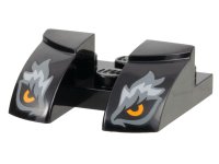 LEGO part Wedge 3 x 3 Curved with Cutout with Orange Wolf Eyes, Dark Bluish Gray and Light Bluish Gray Fur Pattern 3220pb02