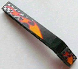 LEGO part Technic, Liftarm, Modified Bent Thick 1 x 9 (7 - 3) with Flames and Silver Checkered Pattern Left (Sticker) - Set 8645 (32271pb003L)