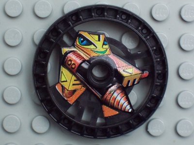 LEGO part Technic, Disk 5 x 5 - RoboRider Talisman Wheel, Driller Mold with Robot Pattern (32355pb01)