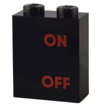 LEGO part Brick 1 x 2 x 2 with Inside Stud Holder with Red 'ON' and 'OFF' Pattern 3245cpb197