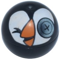 LEGO part Technic Ball Joint with Closed Eye, Metallic Light Blue Button Eye, and Orange Beak on White Background Pattern (Frozen Sir Jorgenbjorgen Head) 32474pb018