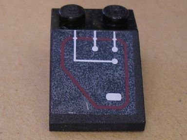 LEGO part Schräge 33 3 x 2 avec Motif Circuiterie Argent 2 Lignes Droites, 1 Ligne Courbée dans Contour Rouge (Autocollant) - Set 7702 (3298pb037)