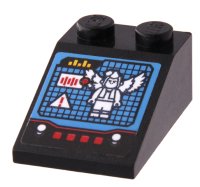 LEGO onderdeel Schuin 33 3 x 2 met Controlepaneel, Scherm met Vliegende Aap, Verlichting, Knoppen en Schakelaars Patroon (Sticker) - Set 70917 3298pb078