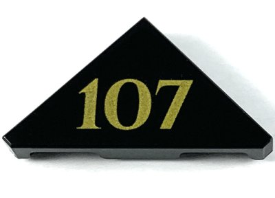 LEGO part Tuile, Modifiée 2 x 2 Triangulaire avec Motif Or '107' (35787pb004)