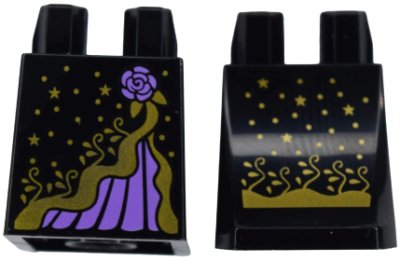 LEGO part Lower Body, Skirt with Dress with Gold Elaborate Trim, Stars and Dots, Medium Lavender Rose and Underskirt Pattern (BAM) (36036pb097)