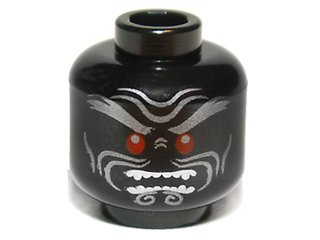 LEGO part Minifigure, Head Red Round Eyes, White Teeth and Silver Wrinkles Pattern (3626pb0591)