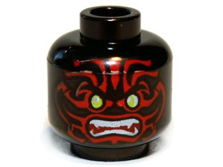 LEGO part Minifigure, Head Alien with Lime Eyes, White Fangs, Red Face Decorations and Dark Red Mouth Pattern (3626pb0845)