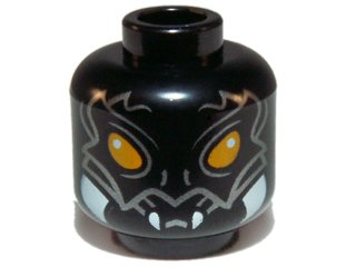 LEGO part Minifigure, Head Alien Chima Scorpion with Orange Eyes, Silver Markings, and White Fangs Pattern (3626pb1079)