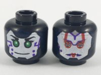 LEGO onderdeel Minifigure, Head Dual Sided Alien Female with White Face, Green Eyes and Purple Marks on Cheek / Red and Silver Armor Pattern 3626pb2062
