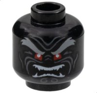LEGO part Minifigure, Head Light Bluish Gray Bushy Eyebrows, Red Eyes, Dark Bluish Gray Wrinkles, Furrowed Brow, Angry Open Mouth with White Sharp Teeth Parted Pattern - Hollow Stud 3626pb2296