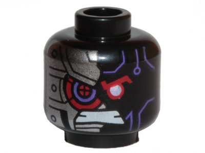 LEGO part Minifigure, Head Dark Purple Highlights Red Eye, Gritted Teeth, Silver Armored Right Side Pattern - Hollow Stud (3626pb2543)