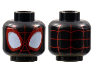 LEGO part Minifigure, Head Alien with Spider-Man Red Webbing, Large White Eyes with Light Bluish Gray Edges and Red Borders Pattern - Hollow Stud (3626pb2952)