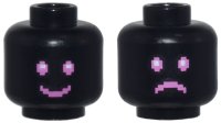 LEGO part Minifigure, Head Dual Sided Dark Pink and White Pixelated Eyes and Mouth, Happy Smile / Sad Frown Pattern - Vented Stud 3626pb3676