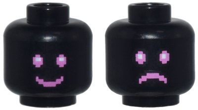 LEGO part Minifigure, Head Dual Sided Dark Pink and White Pixelated Eyes and Mouth, Happy Smile / Sad Frown Pattern - Vented Stud (3626pb3676)