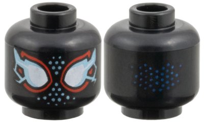LEGO part Minifigure, Head Alien with Spider-Man Large White Eyes with Red Borders, Metallic Light Blue Electricity and Dots Pattern (3626pb3942)
