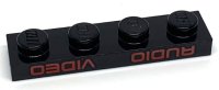 LEGO onderdeel Plate 1 x 4 with Red 'AUDIO' and 'VIDEO' Pattern 3710pb001
