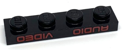 LEGO part Plate 1 x 4 with Red 'AUDIO' and 'VIDEO' Pattern (3710pb001)