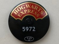 LEGO part Dish 4 x 4 Inverted (Radar) with Solid Stud with 'HOGWARTS EXPRESS' and Small '5972' and '10' in Circle Pattern (75955) 3960pb056