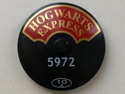 LEGO part Dish 4 x 4 Inverted (Radar) with Solid Stud with 'HOGWARTS EXPRESS' and Small '5972' and '10' in Circle Pattern (75955) (3960pb056)