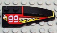 LEGO part Wedge 6 x 2 Right with Red/Yellow/White Flame Pattern and 99 Pattern 41747pb014