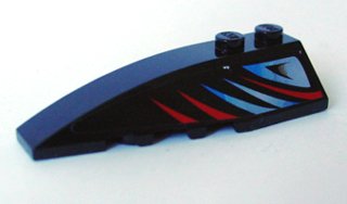 LEGO part Wedge 6 x 2 Left with Sleek Red and Bluish Silver Pattern (Sticker) - Set 8669 (41748pb026)