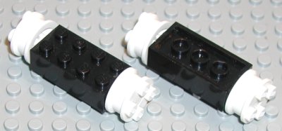 LEGO part Brick, Modified 2 x 4 with White Wheels FreeStyle and White Pins (4180 / 4259 / 2344) (4180c03)