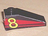 LEGO part Slope 33 3 x 1 with Yellow Number 8 on Red Stripes Pattern Model Right Side (Sticker) - Set 8818 (4286pb006)