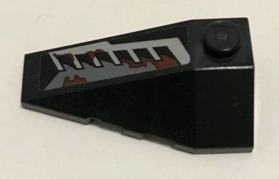 LEGO part Wedge 4 x 2 Triple Left with Silver Vents and Reddish Brown Splatters Pattern (Sticker) - Set 70228 (43710pb20)