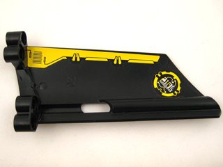 LEGO part Technic, Panel Fairing #20 Large Long, Small Hole, Side A with Yellow Border and Yellow and Silver Machinery Pattern on Inside (Stickers) - Set 8105 (44350pb014)