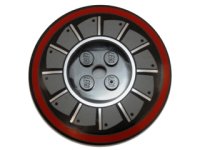 LEGO part Dish 6 x 6 Inverted (Radar) - Solid Studs with Dark Red Circle and Dark Bluish Gray and Metallic Silver Fan Blades Pattern 44375bpb04