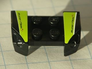 LEGO part Vehicle, Mudguard 2 x 4 with Headlights Overhang with 'SuperFast' on Lime, White, and Black Pattern on Both Sides (Stickers) - Set 8119 (44674pb08)