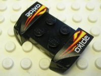 LEGO part Vehicle, Mudguard 2 x 4 with Headlights Overhang with Stylized White 'oxide' and Red and Yellow Flames Pattern on Both Sides (Stickers) - Set 8681 44674pb10