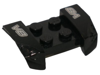 LEGO part Vehicle, Mudguard 2 x 4 with Headlights Overhang with Silver 'V8' on Black Background Pattern on Both Sides (Stickers) - Set 8151 (44674pb24)
