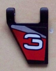 LEGO part Flag 2 x 2 Trapezoid with White Stylized Number 3 on Black, Red, and Silver Background Pattern Model Left Side (Sticker) - Set 8381 (44676pb003L)