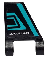LEGO part Flag 2 x 2 Trapezoid with Medium Azure Stripes and White 'JAGUAR' Pattern Model Left Side (Sticker) - Set 76898 44676pb049L