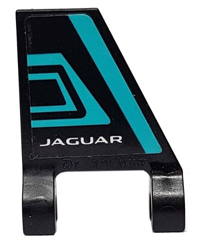 LEGO part Flag 2 x 2 Trapezoid with Medium Azure Stripes and White 'JAGUAR' Pattern Model Left Side (Sticker) - Set 76898 (44676pb049L)