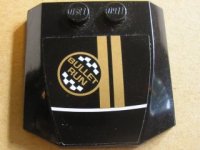 LEGO part Wedge 4 x 4 x 2/3 Triple Curved with 'BULLET RUN' and Two Gold Stripes Pattern (Sticker) - Set 8147 45677pb032