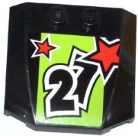 LEGO onderdeel Wedge 4 x 4 x 2/3 Triple Curved with 2 Red Stars and '27' on Lime Background Pattern (Sticker) - Set 60055 45677pb073