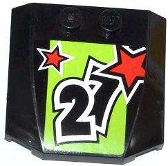 LEGO part Wedge 4 x 4 x 2/3 Triple Curved with 2 Red Stars and '27' on Lime Background Pattern (Sticker) - Set 60055 (45677pb073)