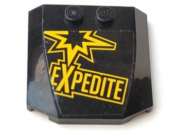 LEGO part Wedge 4 x 4 x 2/3 Triple Curved with Yellow 'EXPEDITE' Pattern (Sticker) - Set 60113 (45677pb094)